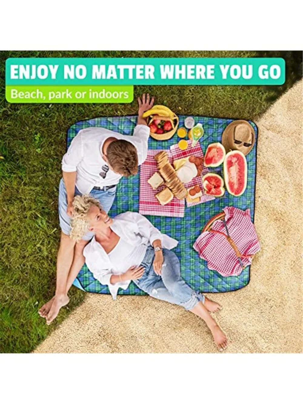 Waterproof Picnic Blanket Foldable Outdoor Beach Camping Mat Plaid Tote Large